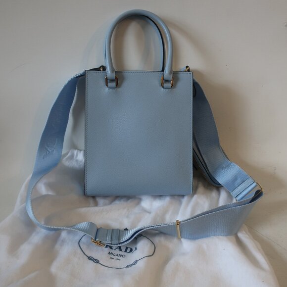 Authentic Prada Celeste Saffiano Lux Logo Embossed Small Crossbody Tote Handbag - Picture 7 of 16